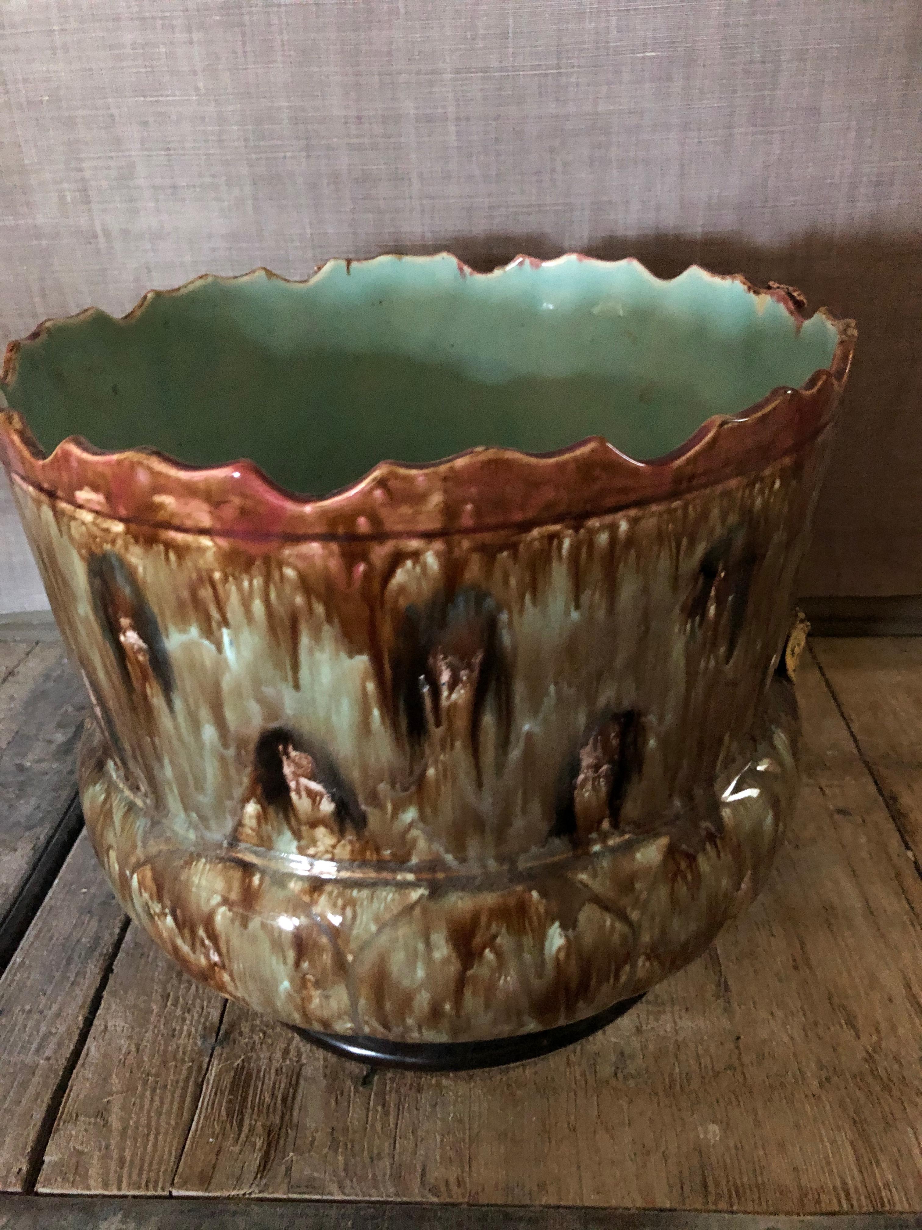 Art nouveau Couvercle de pot en barbotine en vente