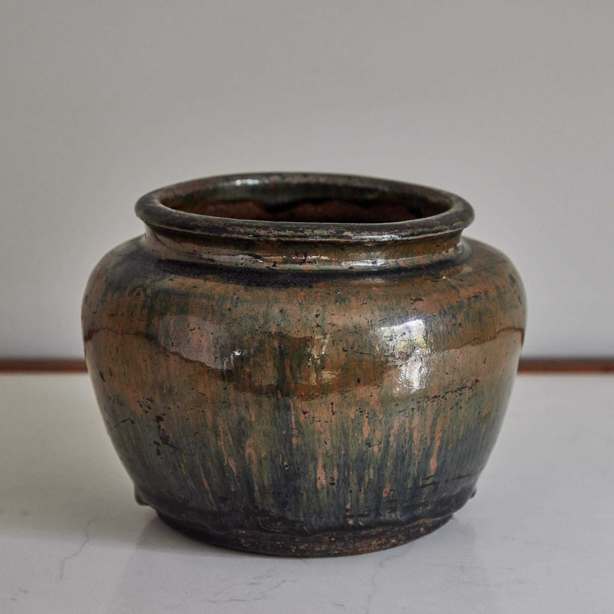 A glazed ceramic pot with exceptional color.