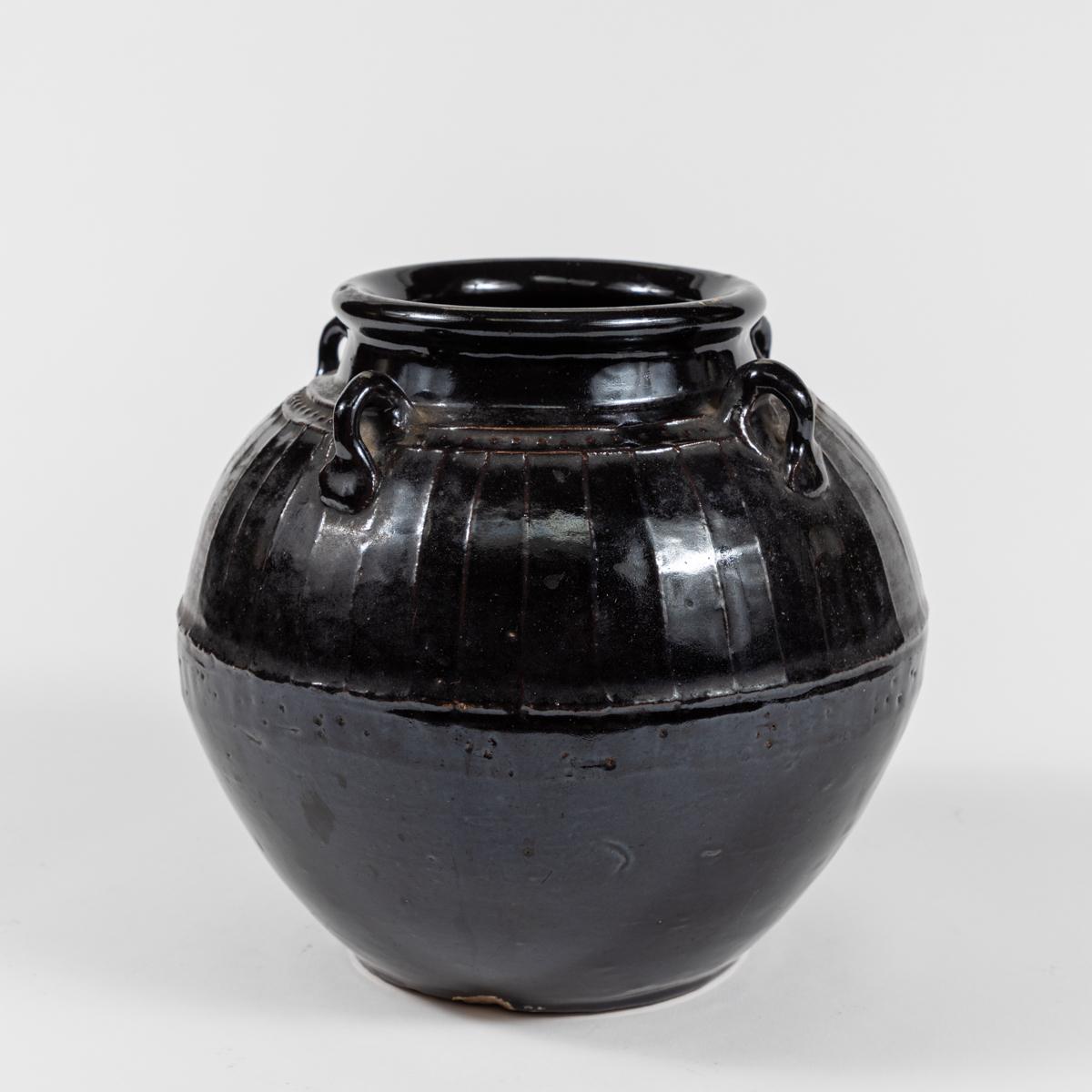 Asian 19th Century Glazed Black Pot in the Ming Style