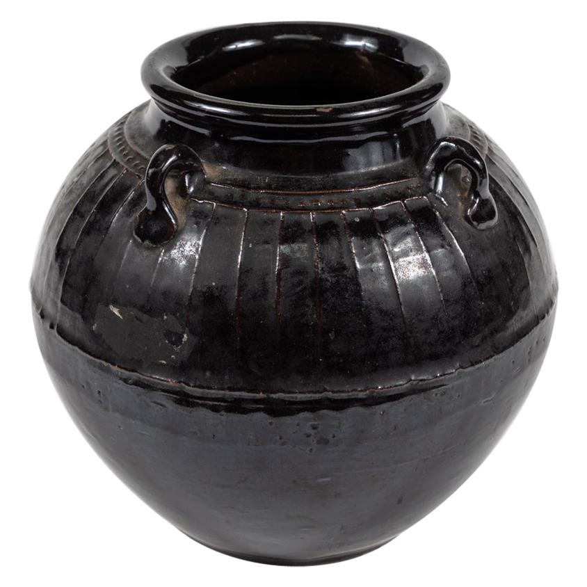 19th Century Glazed Black Pot in the Ming Style