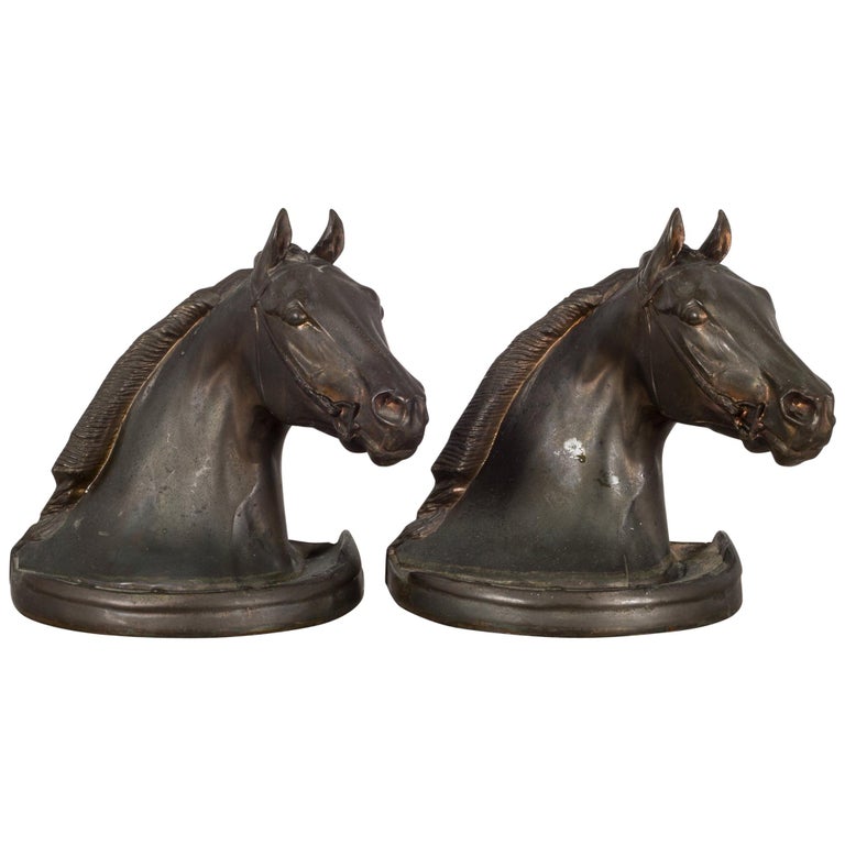 Pot Metal Horse Head Bookends by Gladys Brown for Dodge Inc., circa