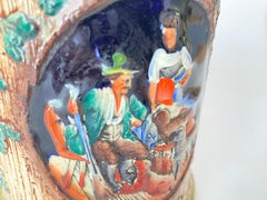 Pot or Box 19th Century Majolica Gremany Ceramic Beige Blue