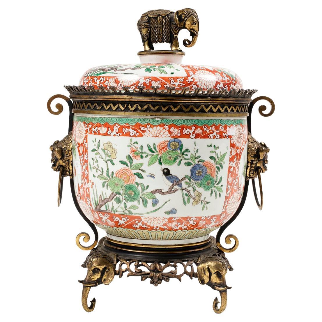 Vase pot pourri porcelain and bronze