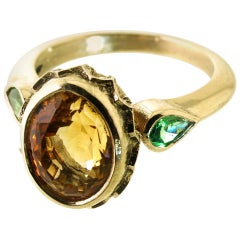 Garden of the Hesperides Ring in 9 Karat Yellow Gold, Citrine and Green Garnets