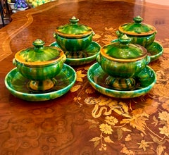 Set von vier Terrinen mit Untertellern aus französischer Töpferwaren von Poterie De Bavent