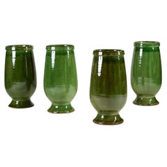 Poterie de la Madeleine, Set of Four Green Jardiniere Vases, Ceramic