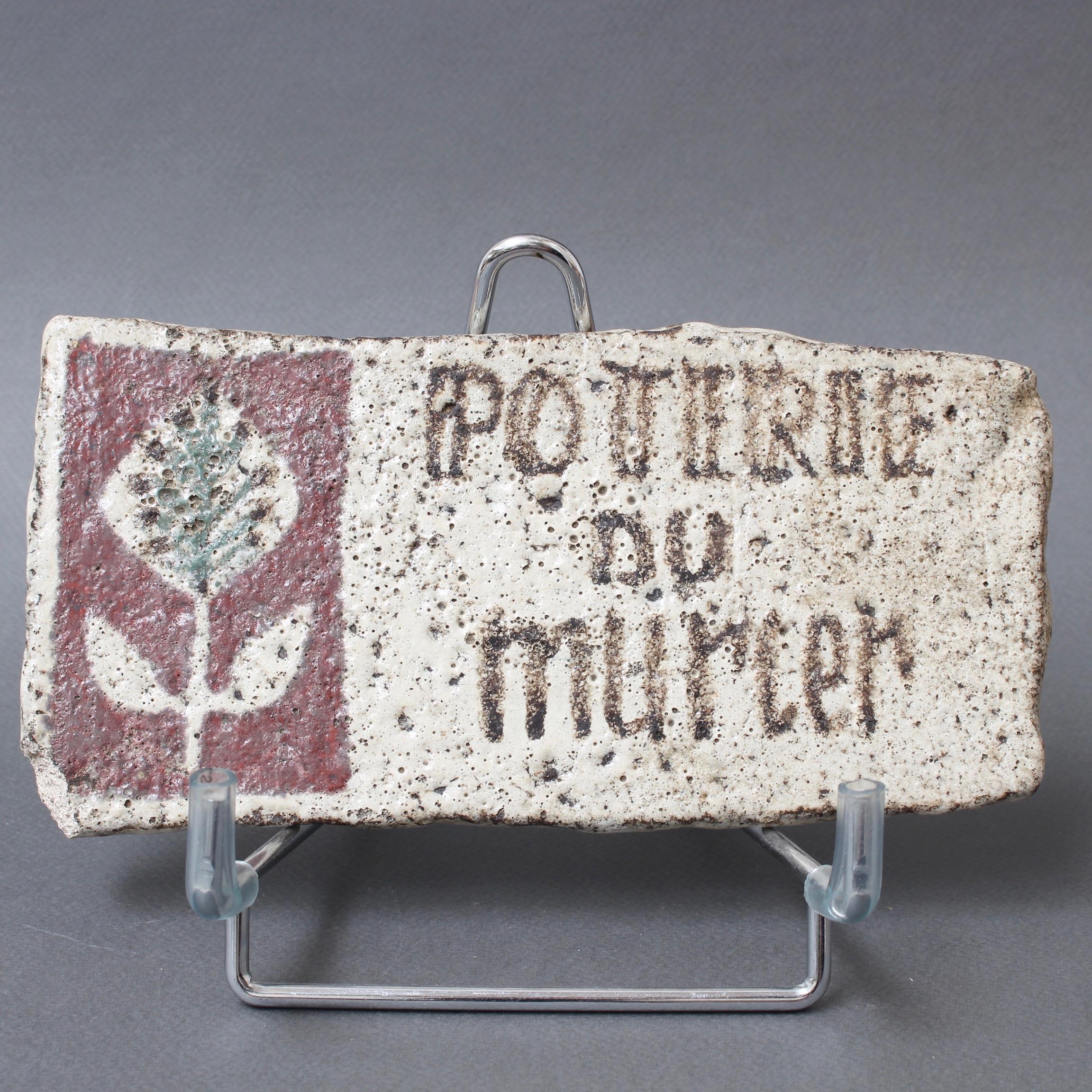 Mid-20th Century Poterie Du Mûrier Plaque with Mulberry Leaf Logo by Gustave Reynaud, circa 1950s