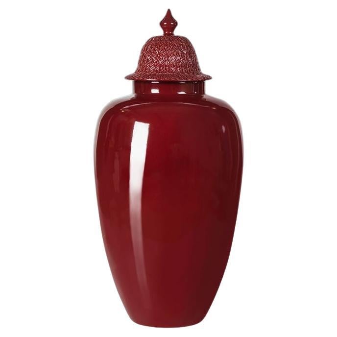 Potiche Borromeo, Bassano Lacquered Red Ceramic, Italy For Sale