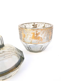 Potiche in cristallo grigio Moser con decorazioni in oro zecchino degli anni '40