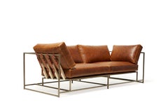 Potomac Leather and Antique Nickel Two-Seat Sofa with Off-White Belting