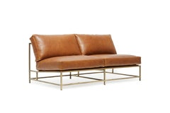 Potomac Tan Leather and Antique Brass Loveseat