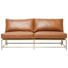 Potomac Tan Leather and Antique Brass Loveseat