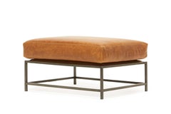 Potomac Tan Leather and Blackened Steel Ottoman