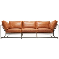 Potomac Tan Leather and Blackened Steel Sofa