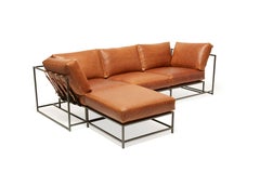 Potomac Tan Leather and Blackened Steel Sofa with Ottoman