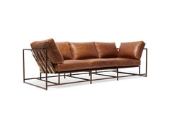 Divano in pelle cerata Cognac e ruggine marmorizzata