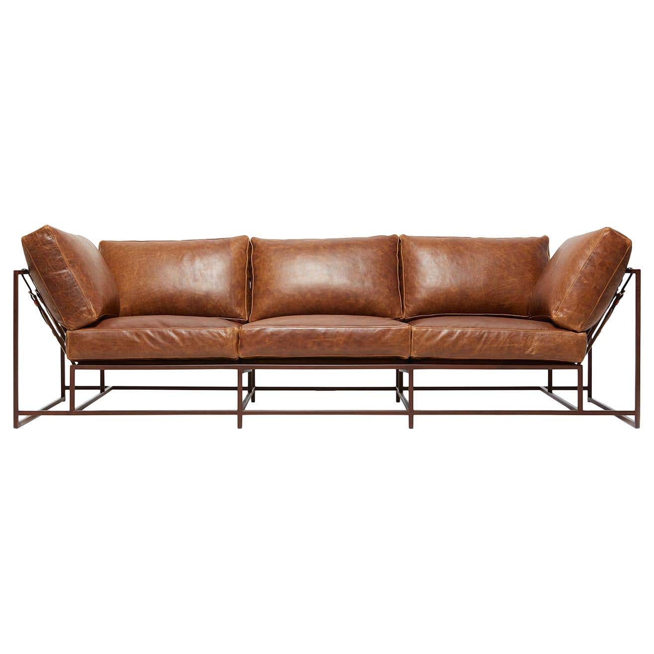 Waxed Cognac Leather and Marbled Rust Sofa For Sale at 1stDibs | rust ...