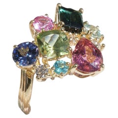 Potpourrie of Colors and Gems so many Colors Ring with Peridot Tourmaline Zircon