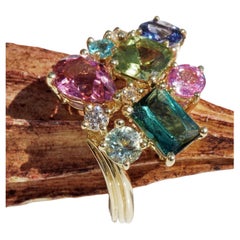 Potpourrie of Colors and Gems so many Colors Ring with Peridot Tourmaline Zircon