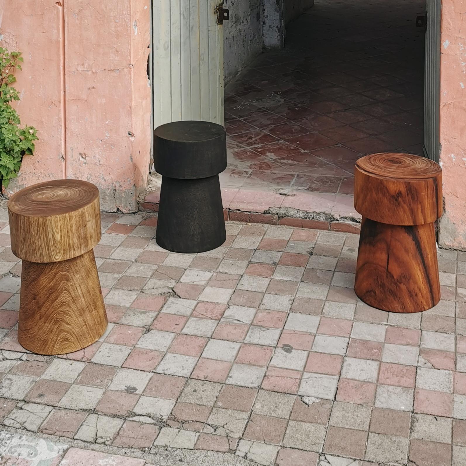 Brutalist Potro Stool, Contemporary Mexican Solid Amapa Tropical Wood Stool For Sale