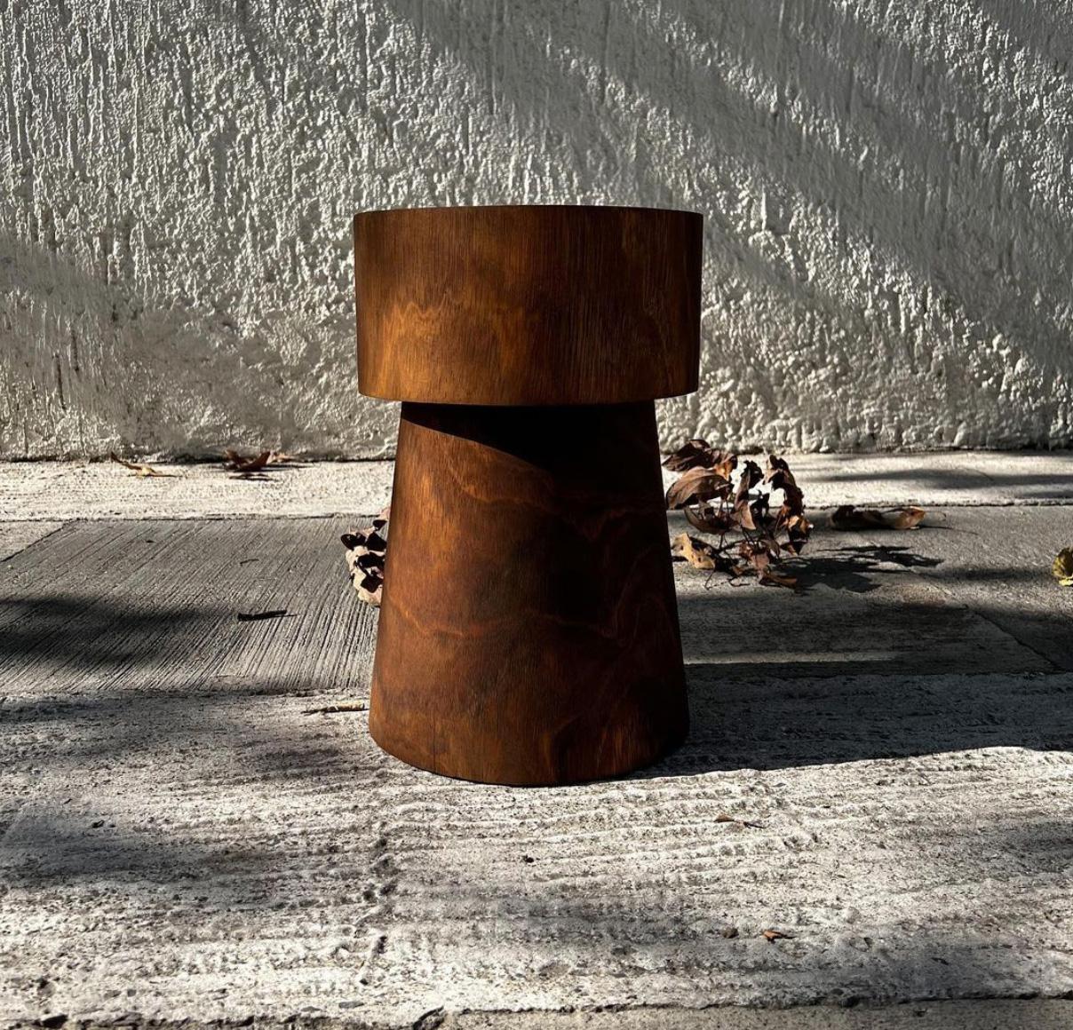 Turned Potro Stool, Contemporary Mexican Solid Parota Tropical Wood Stool