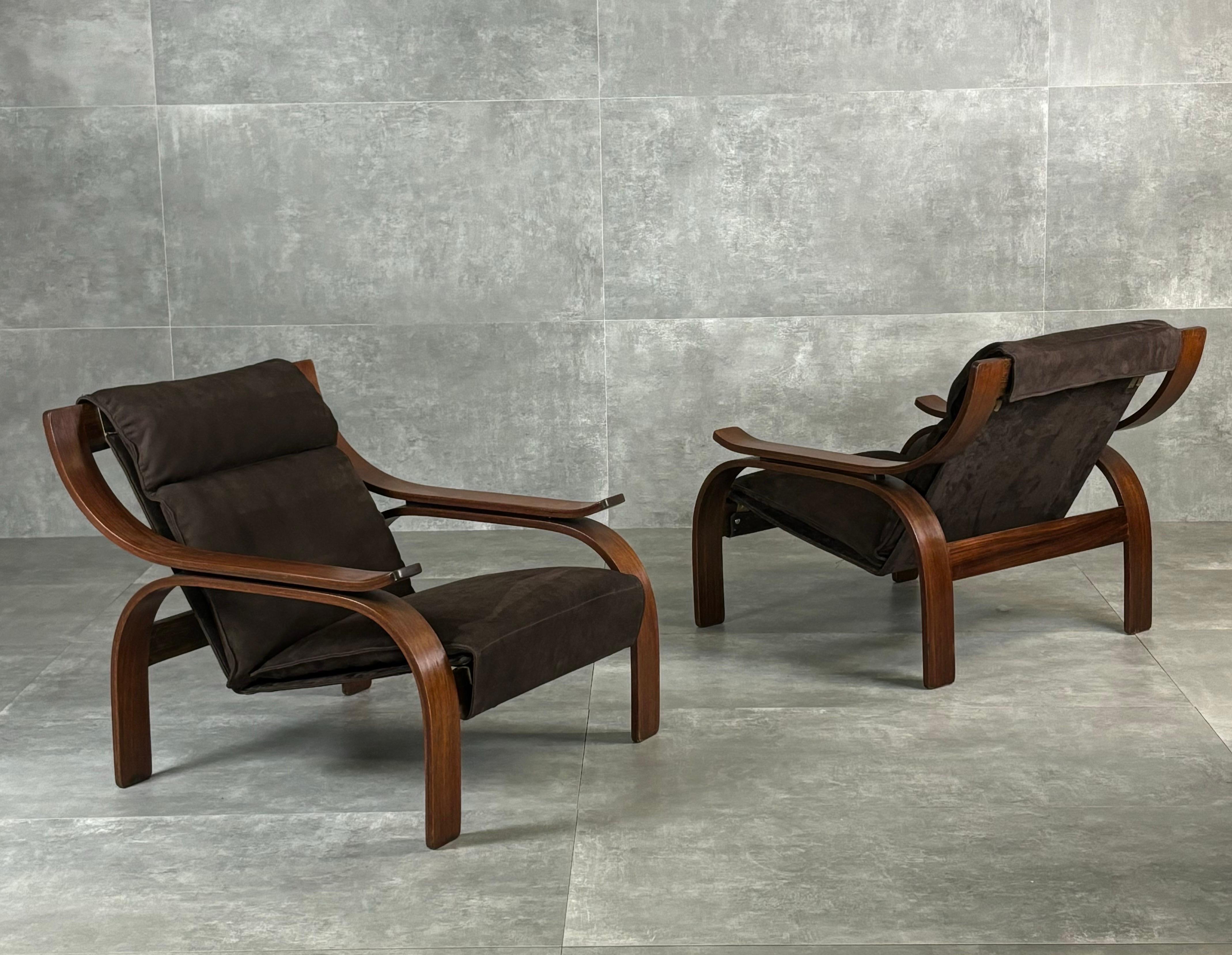 Leather Potrone Woodline di Marco Zanuso per Arflex, Italia, 1960s For Sale