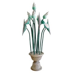 "Potted Flowers" Large Vintage Painted Wood Sculpture