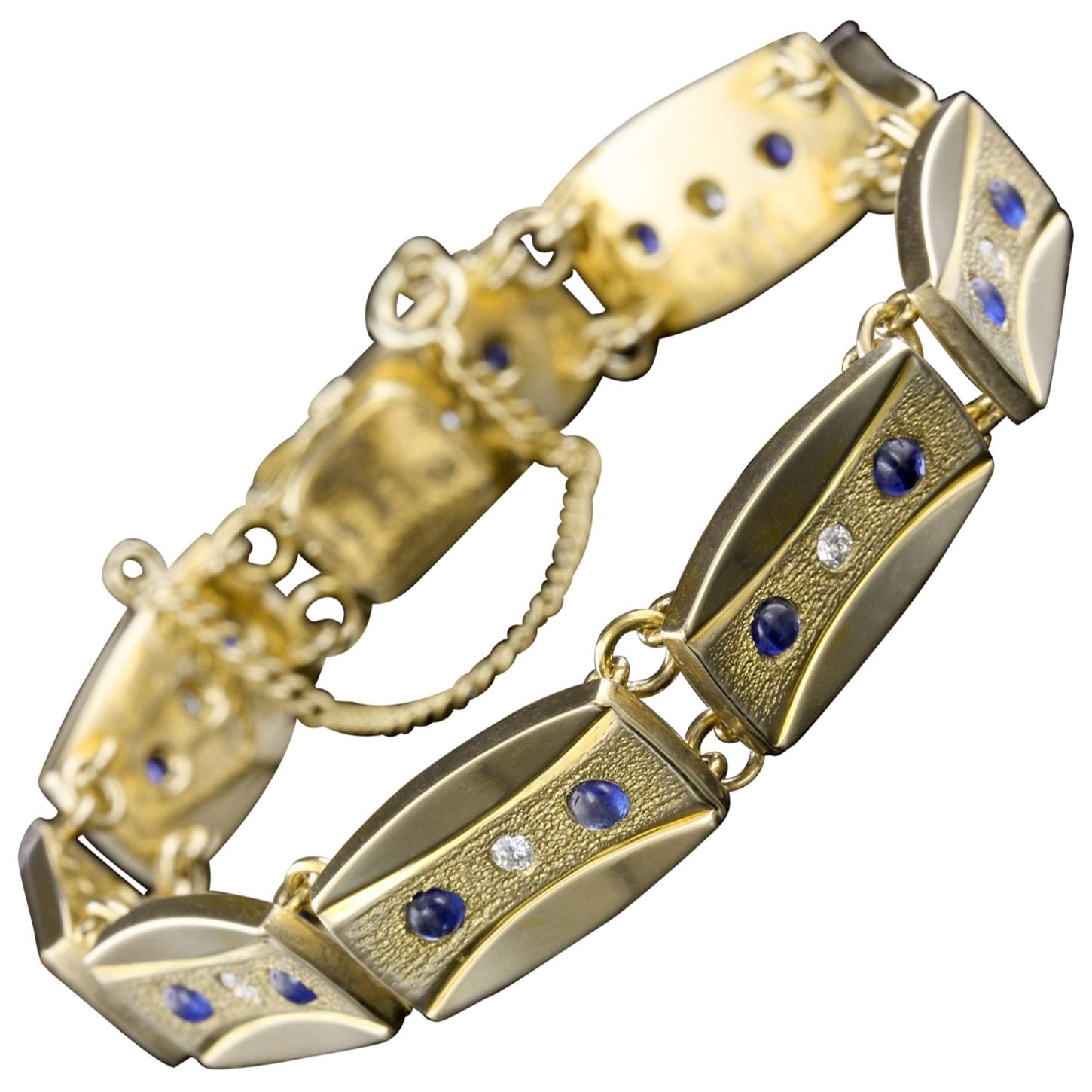 Potter & Mellen 14 Karat Yellow Gold Sapphire and Diamond Bracelet For Sale