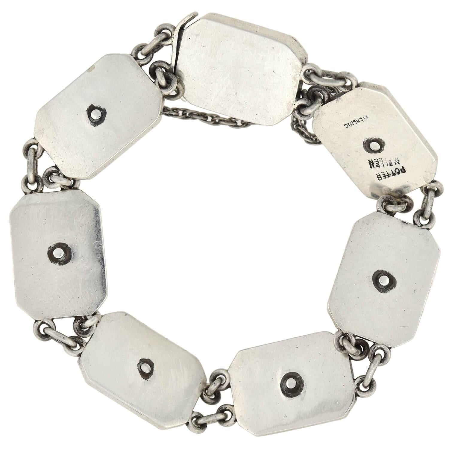 Potter & Mellen Art Deco Onyx and Moonstone Link Bracelet In Good Condition In Narberth, PA