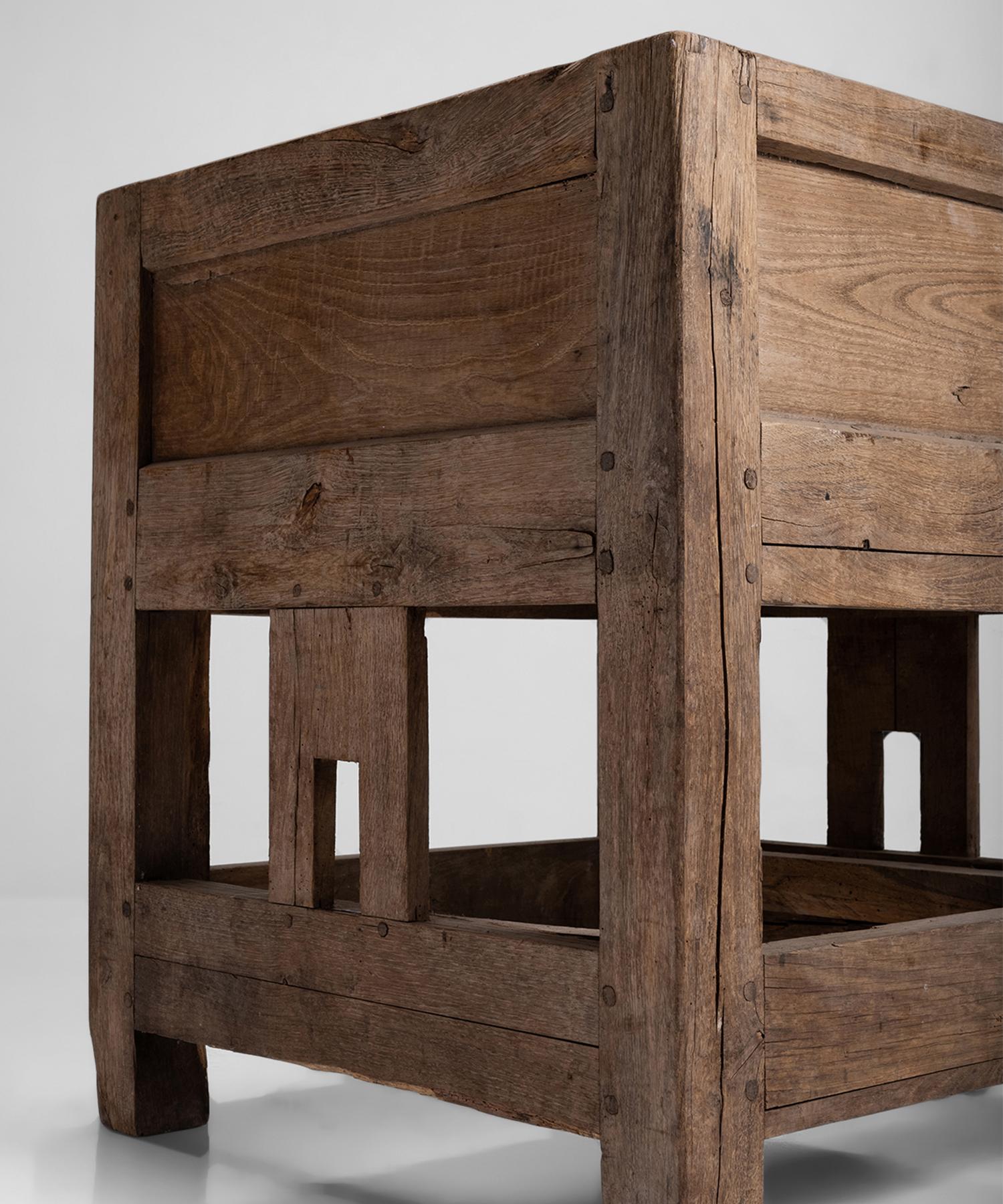 Square table with inset potters wheel. Constructed in oak.
 