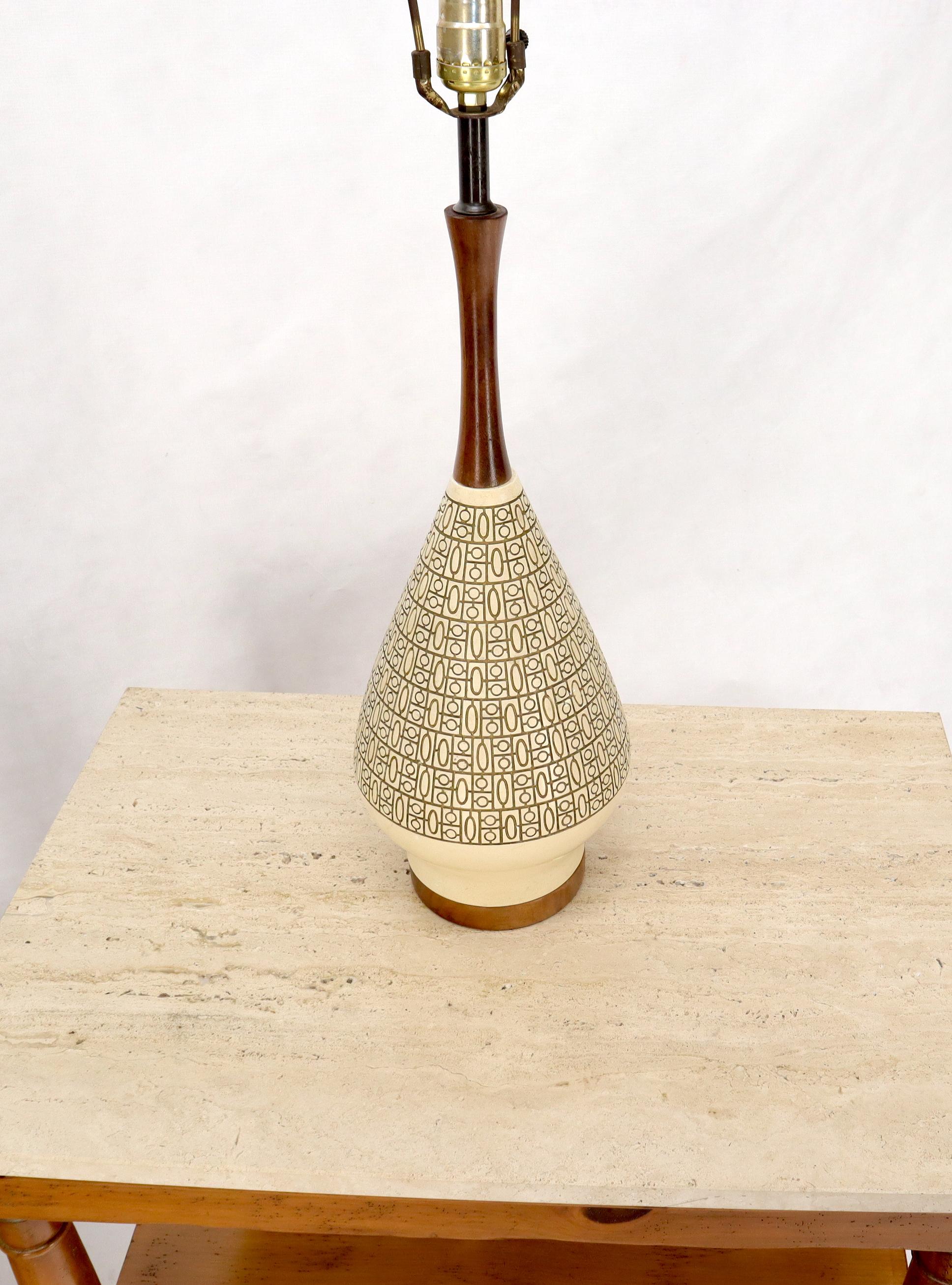 Oiled Pottery and Walnut Onion Shape Base Table Lamp, c. 1960's For Sale
