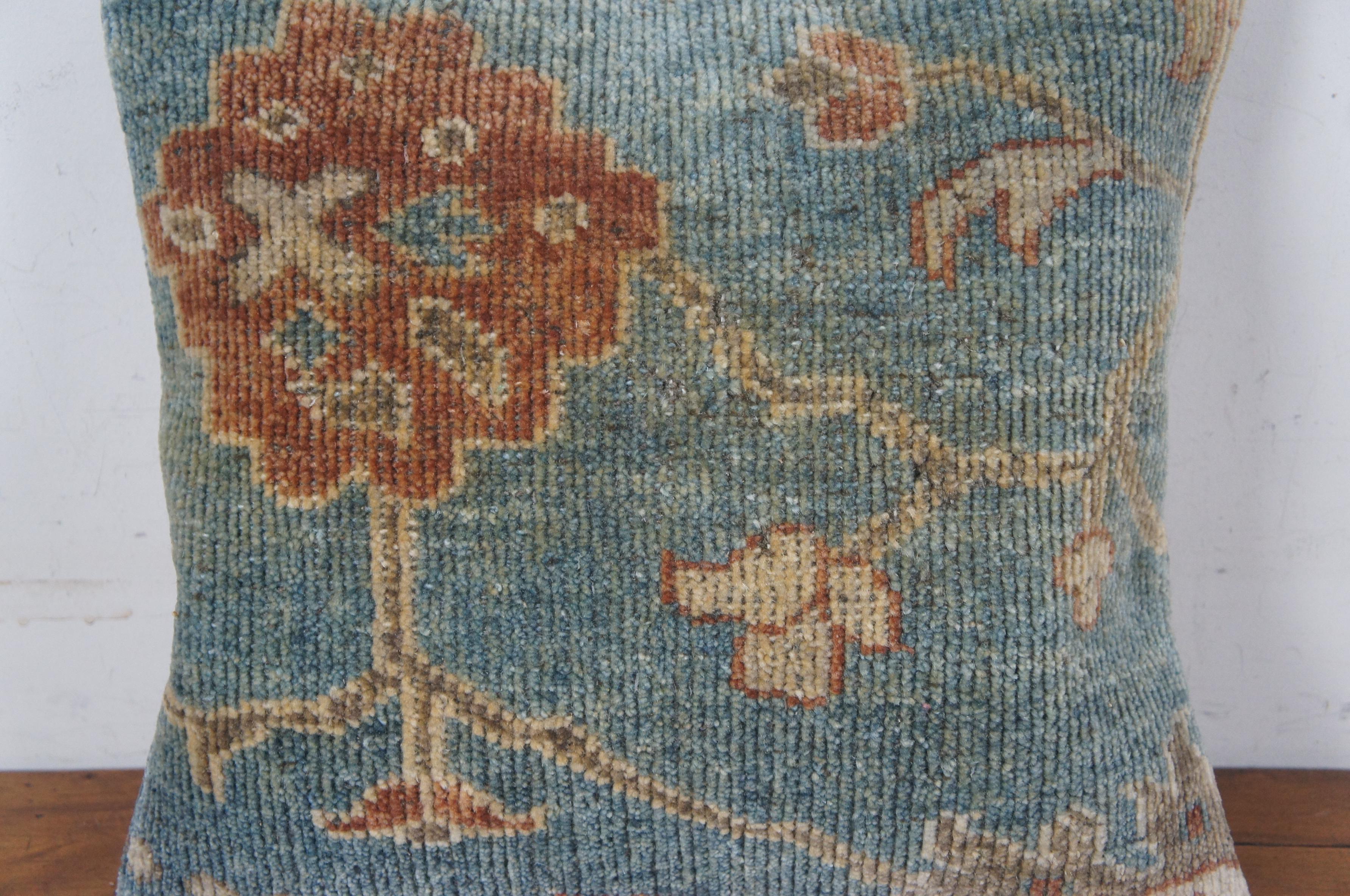 20th Century Pottery Barn Down Filled Turkish Wool Carpet Rug Floral Lumbar Throw Pillow 18