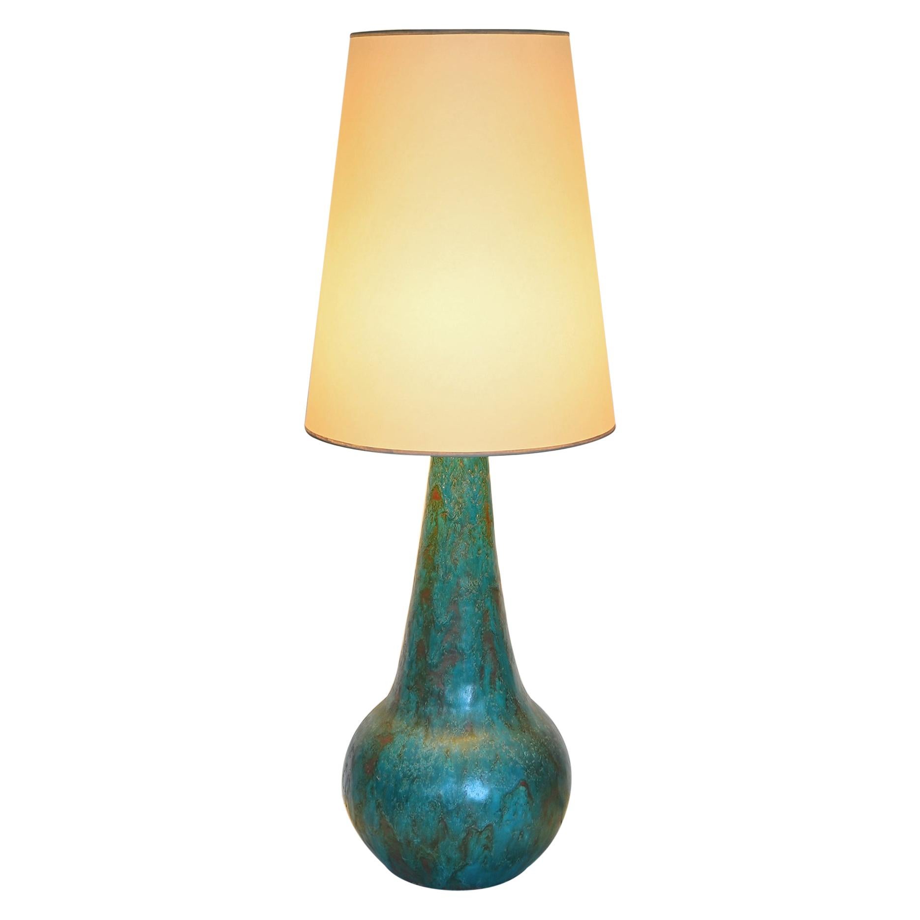 Pottery Blue Handcrafted Table Lamp German 1970 Adjustable Studio Lamp