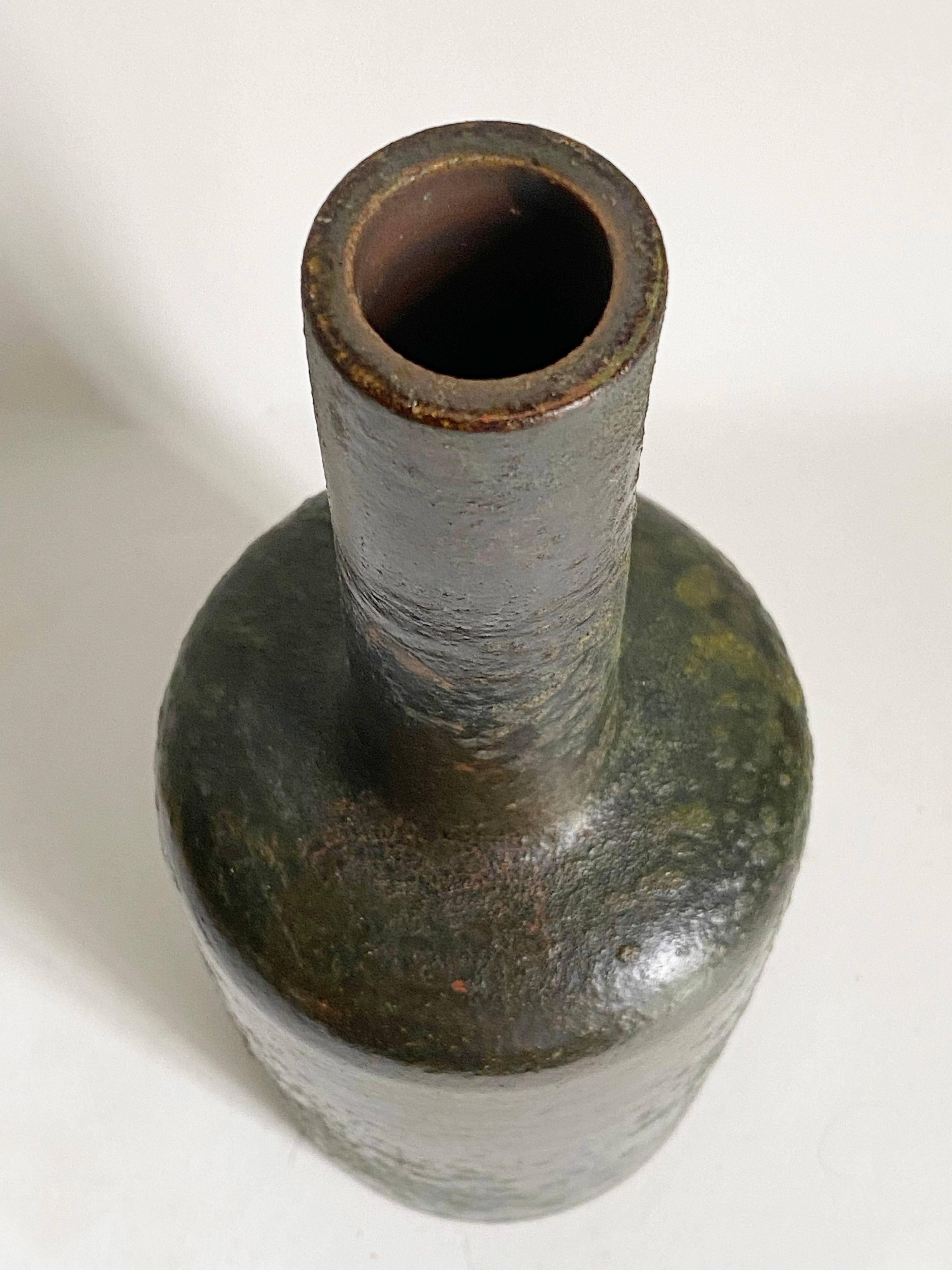 Italian Pottery Bottle with Original Wood Stopper Attributed to Aldo Londi for Bitossi For Sale