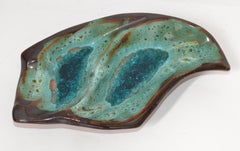 Pottery Ceramic Decorative Bowl Brown and Turquoise Vide Poche Blue Mineral 1960