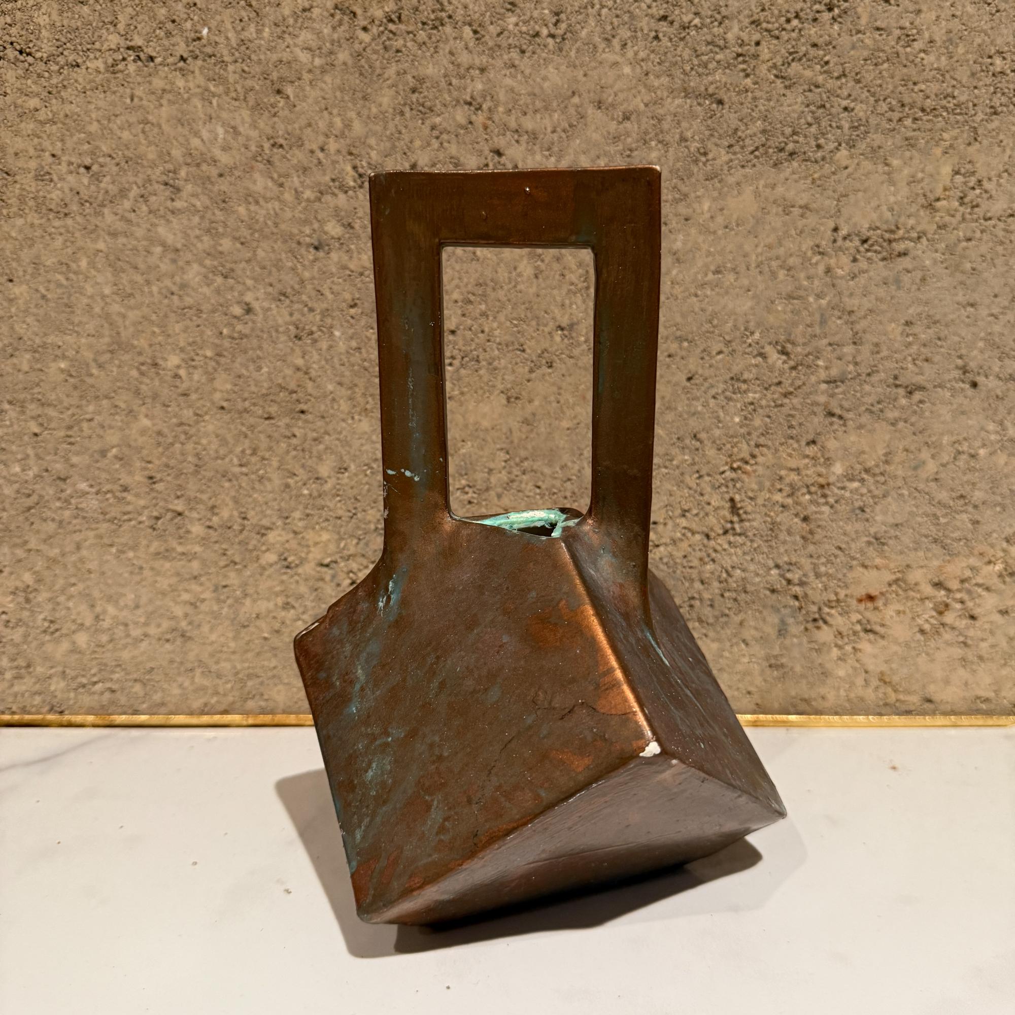 Pottery Faux Bronze Geometric Tea Pot Ceramic Studio Signed For Sale 1