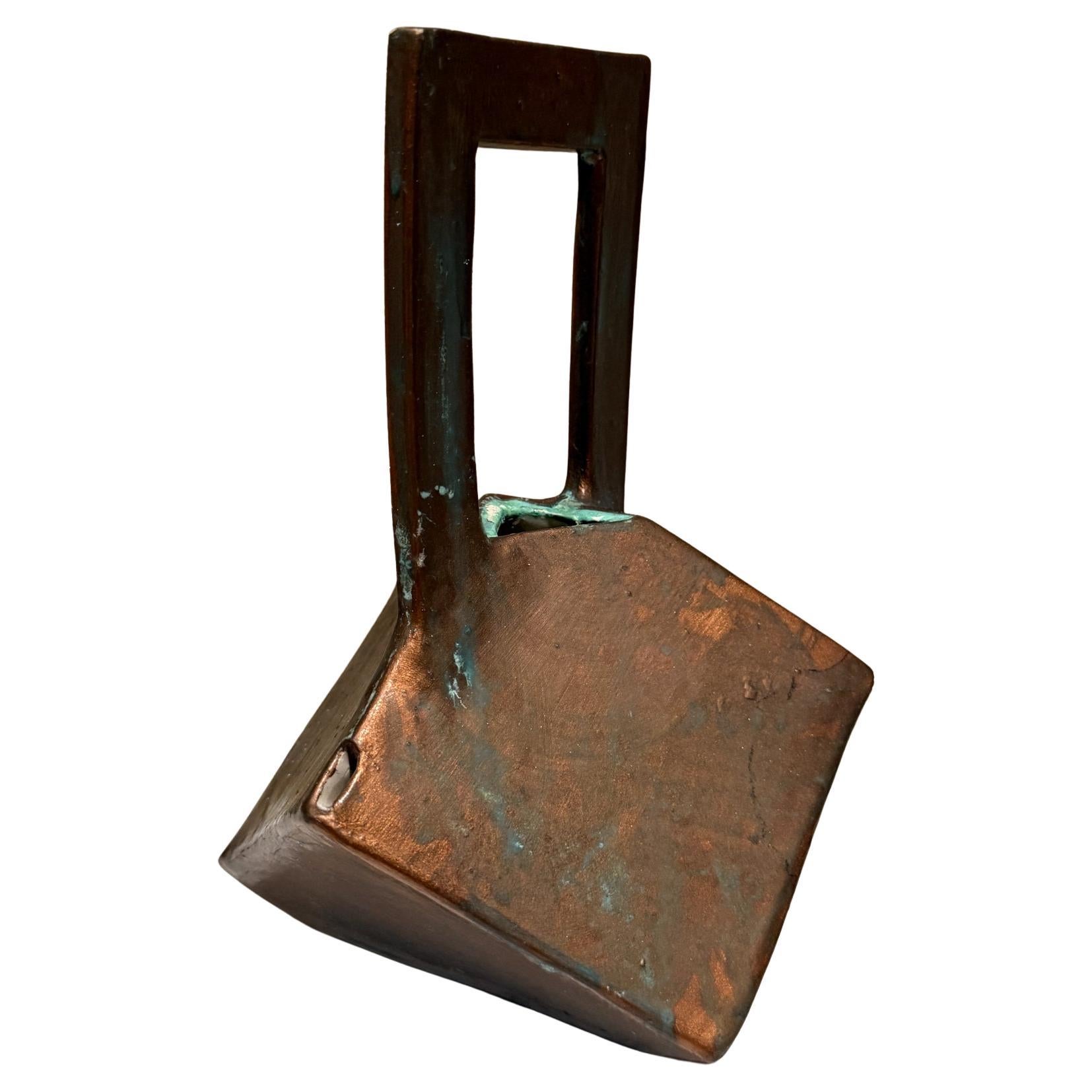 Pottery Faux Bronze Geometric Tea Pot Ceramic Studio Signed For Sale