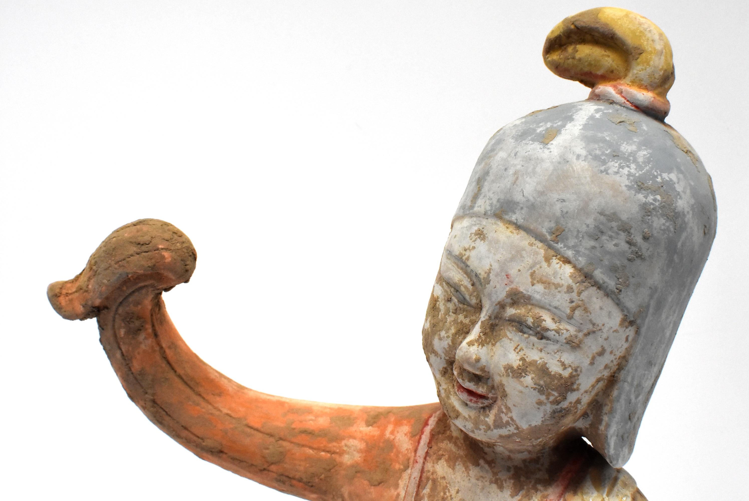 Terracotta Dancer in Military Helmet, Chinese Han Style For Sale 4