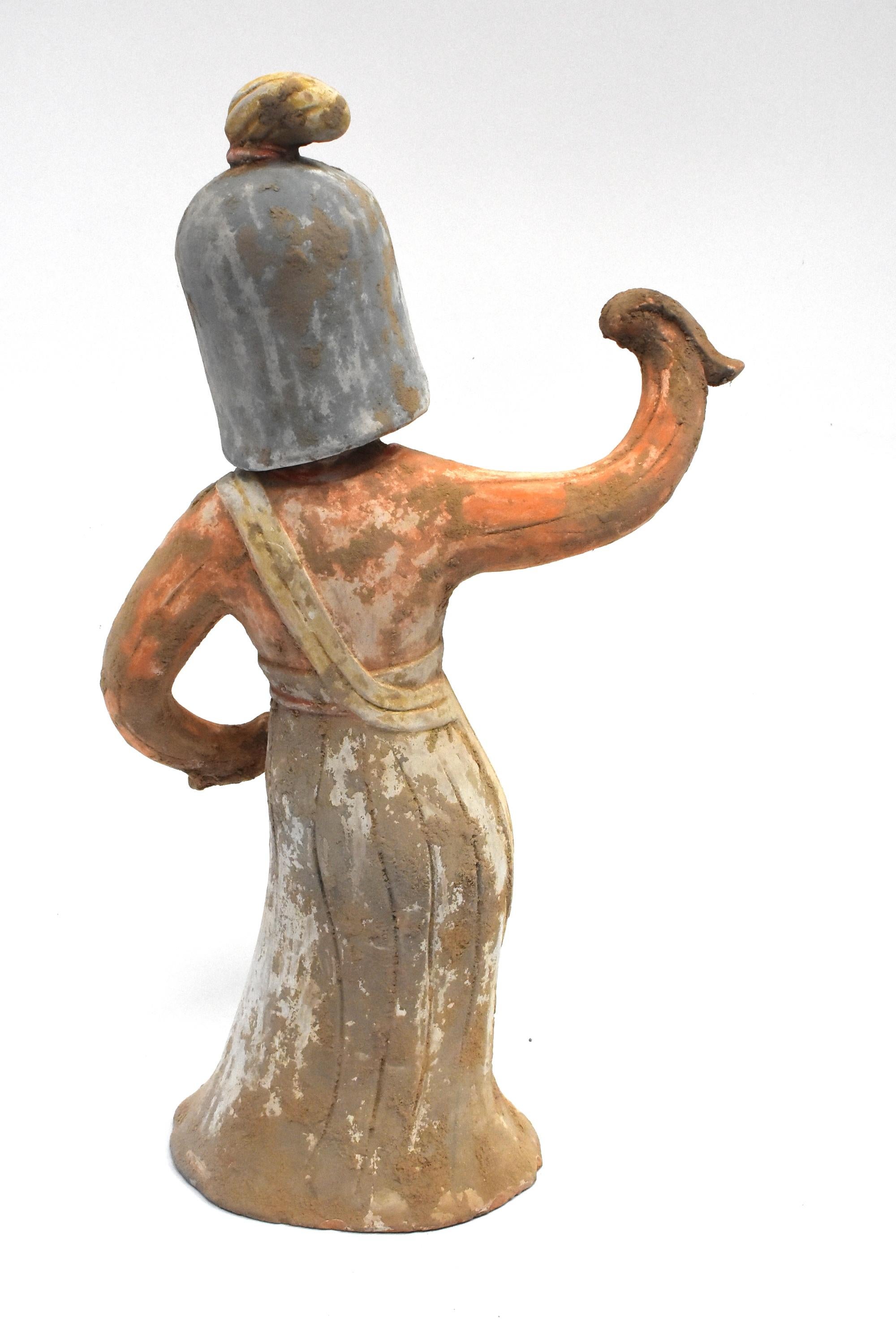 Terracotta Dancer in Military Helmet, Chinese Han Style For Sale 6