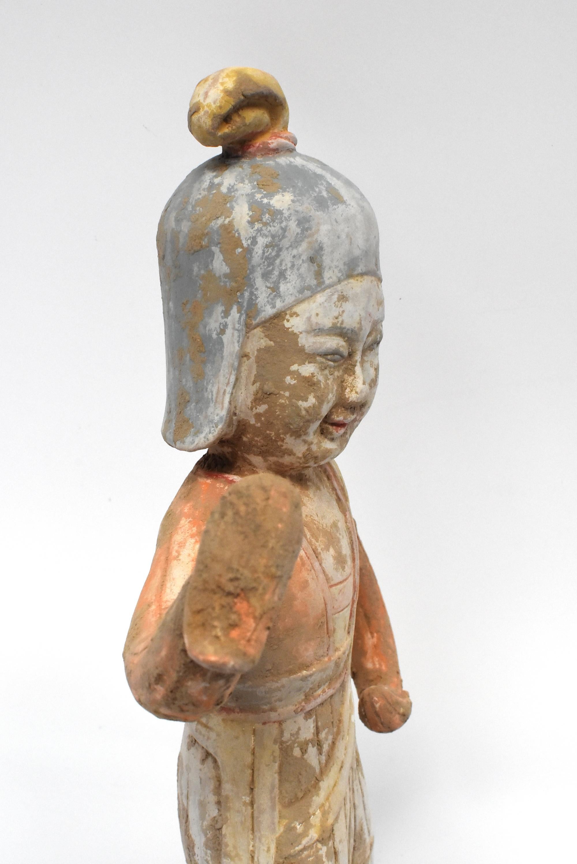 Terracotta Dancer in Military Helmet, Chinese Han Style For Sale 8