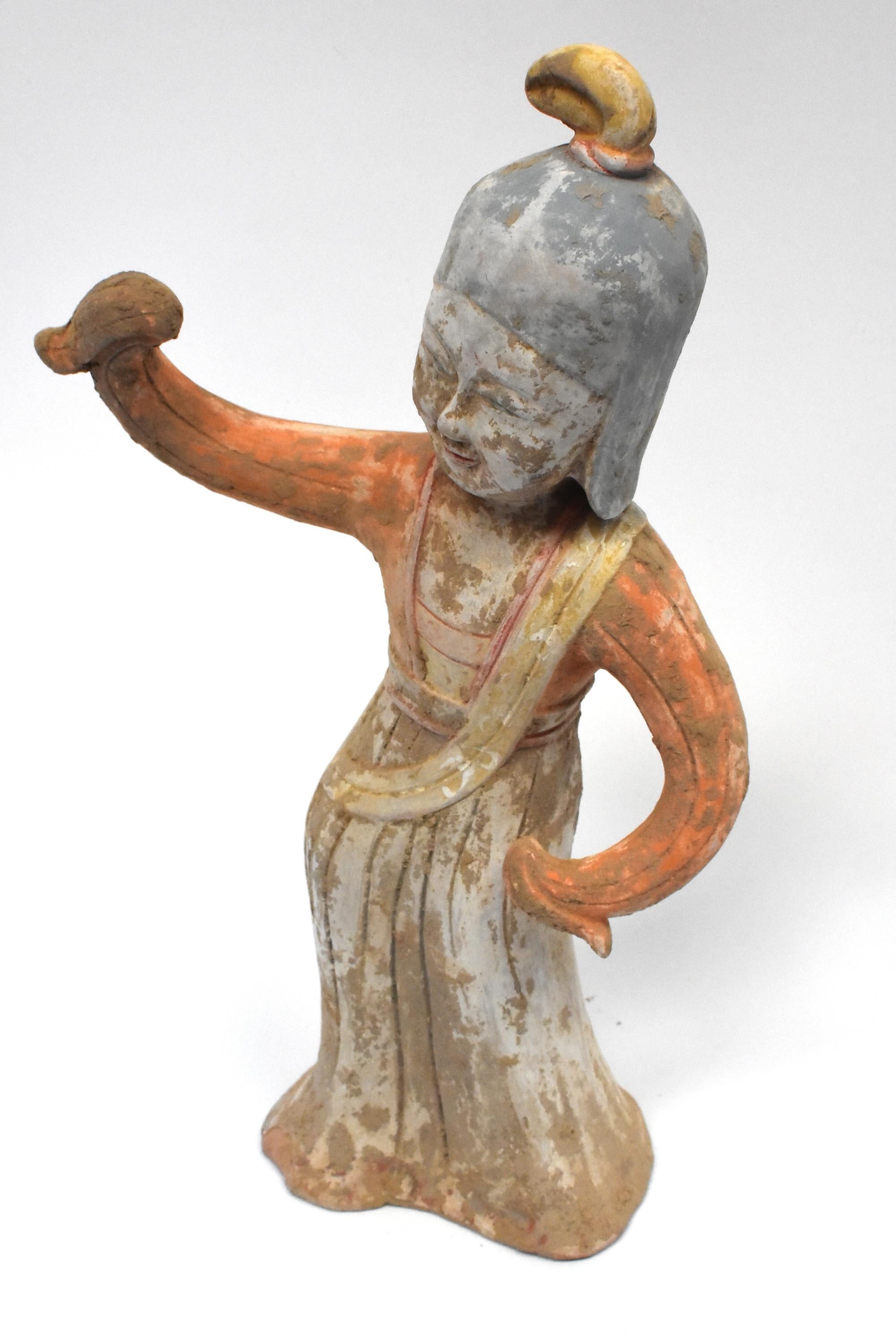 Terracotta Dancer in Military Helmet, Chinese Han Style For Sale 13