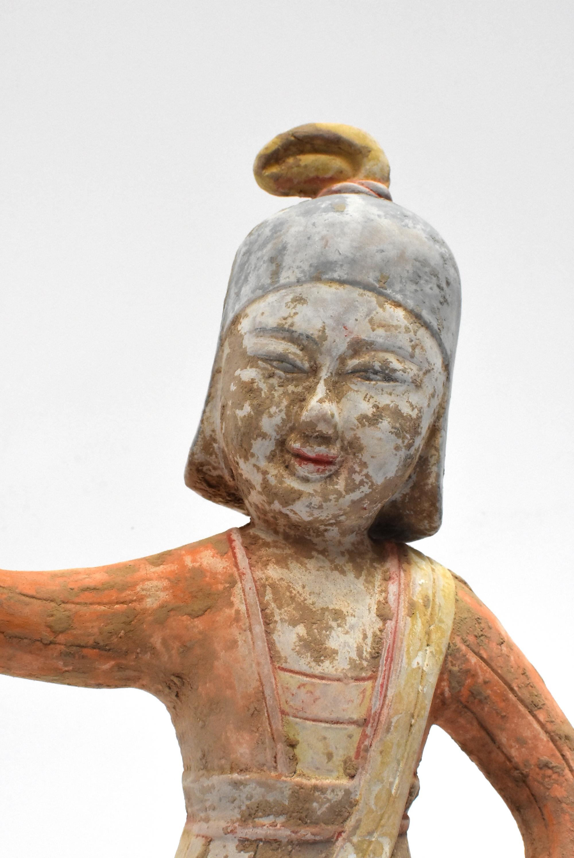 Terracotta Dancer in Military Helmet, Chinese Han Style For Sale 14