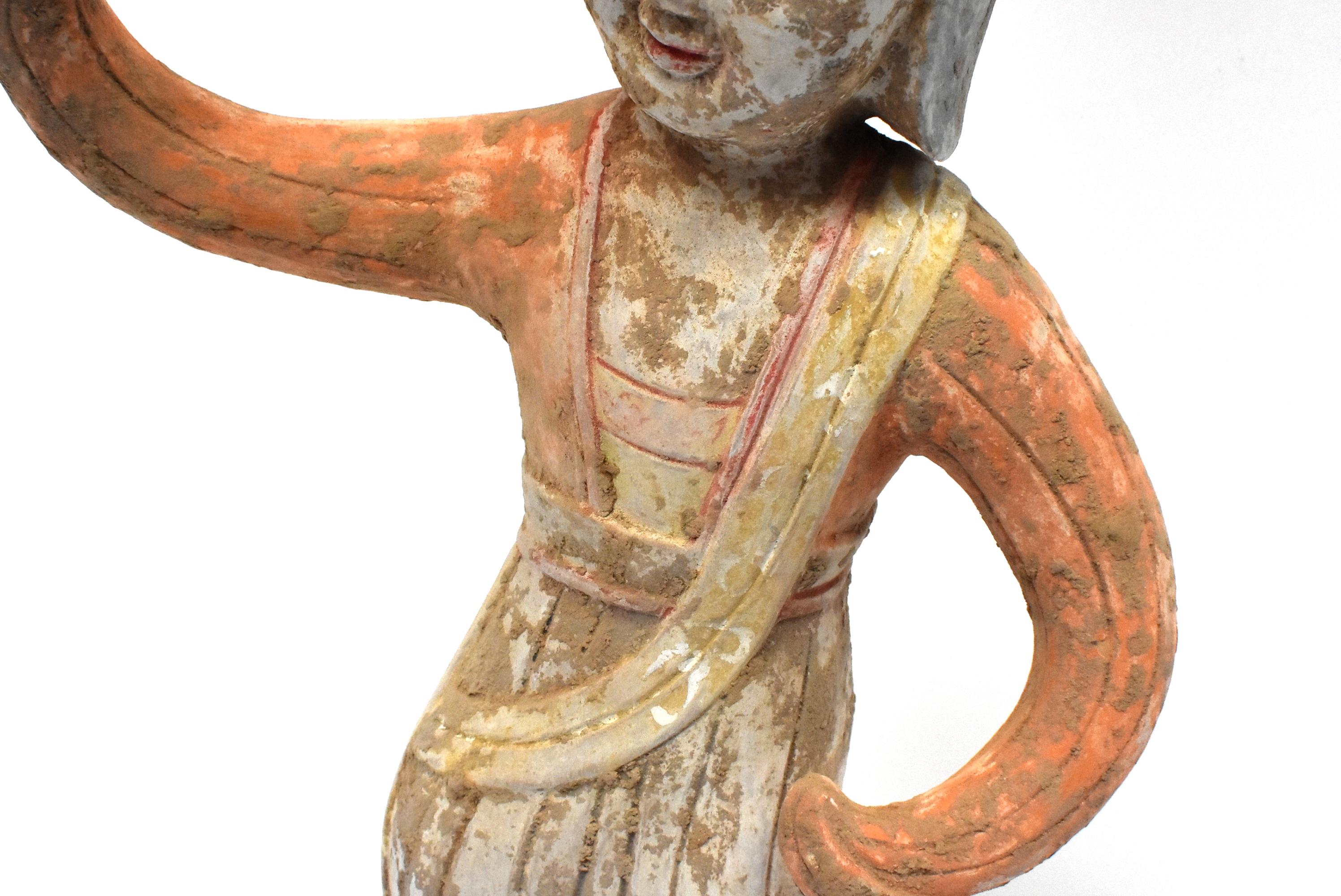 Terracotta Dancer in Military Helmet, Chinese Han Style For Sale 2