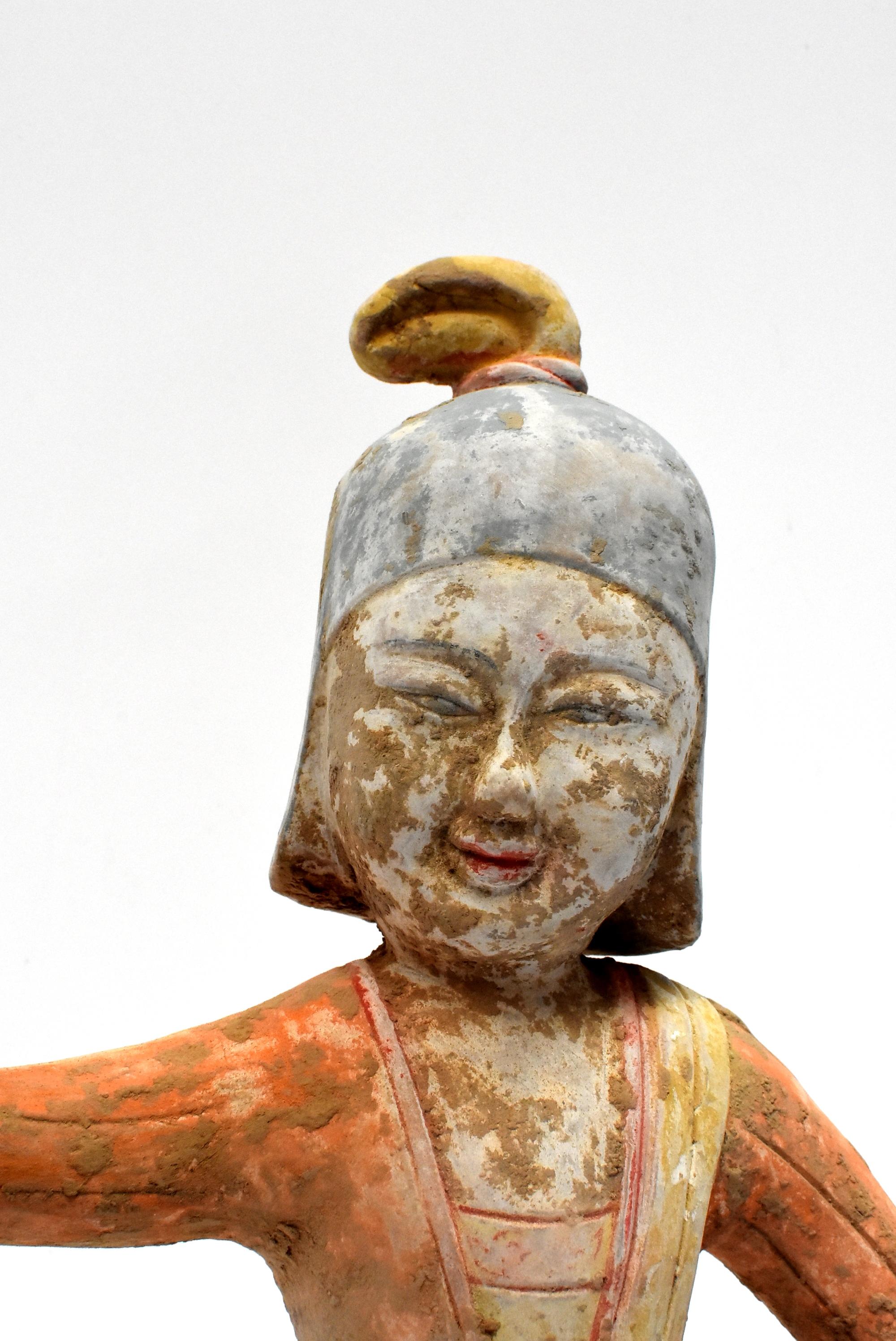 Terracotta Dancer in Military Helmet, Chinese Han Style For Sale 3