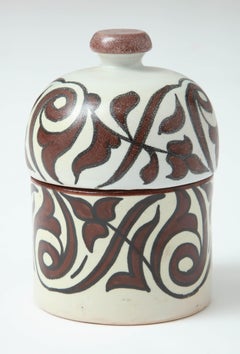 Pottery from Morocco, Cream & Burgundy Color, Hand Crafted, Contemporary Ceramic