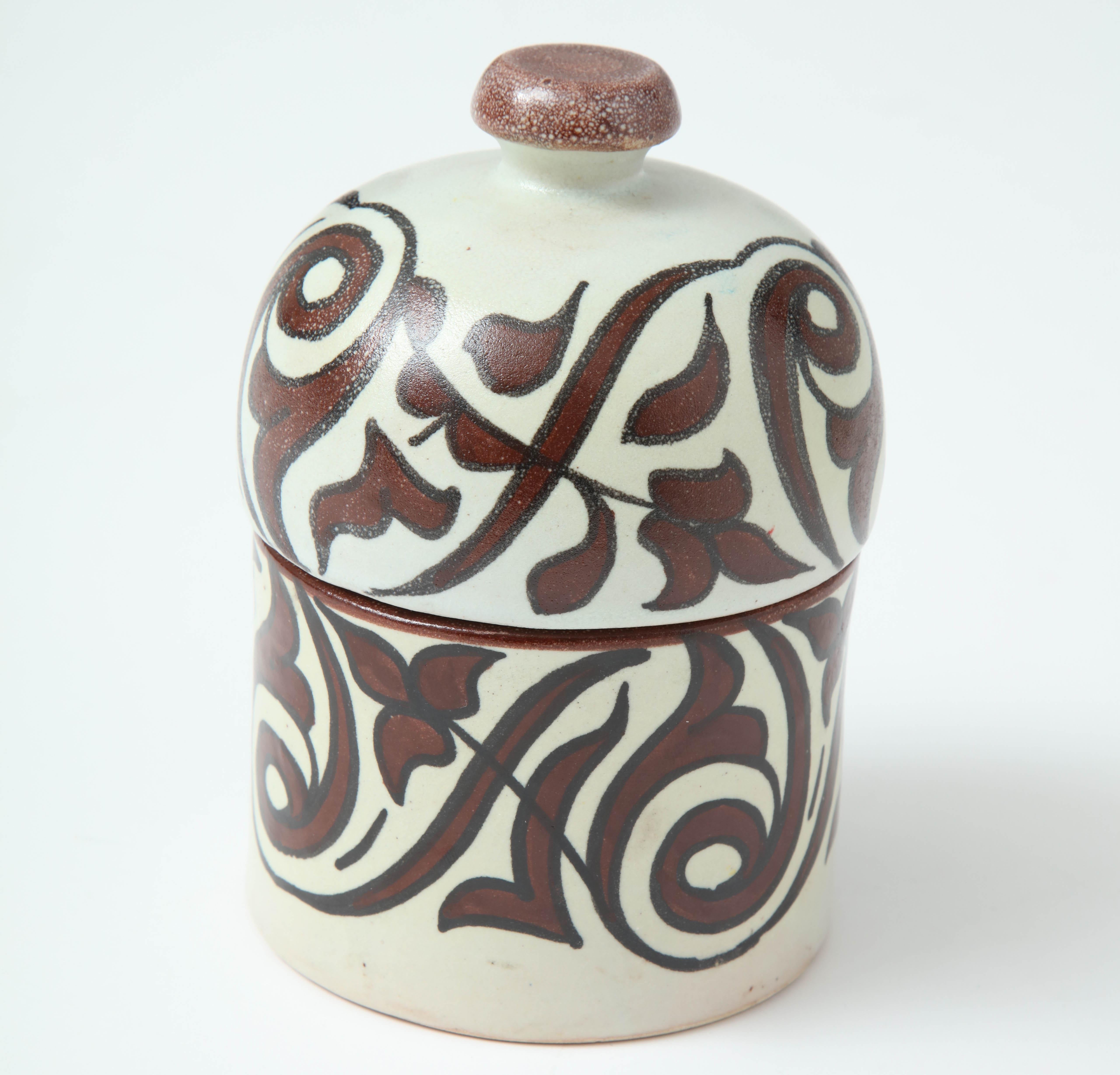 Mid-Century Modern Pottery from Morocco, Cream & Burgundy Color, Handcrafted, Contemporary Ceramic For Sale