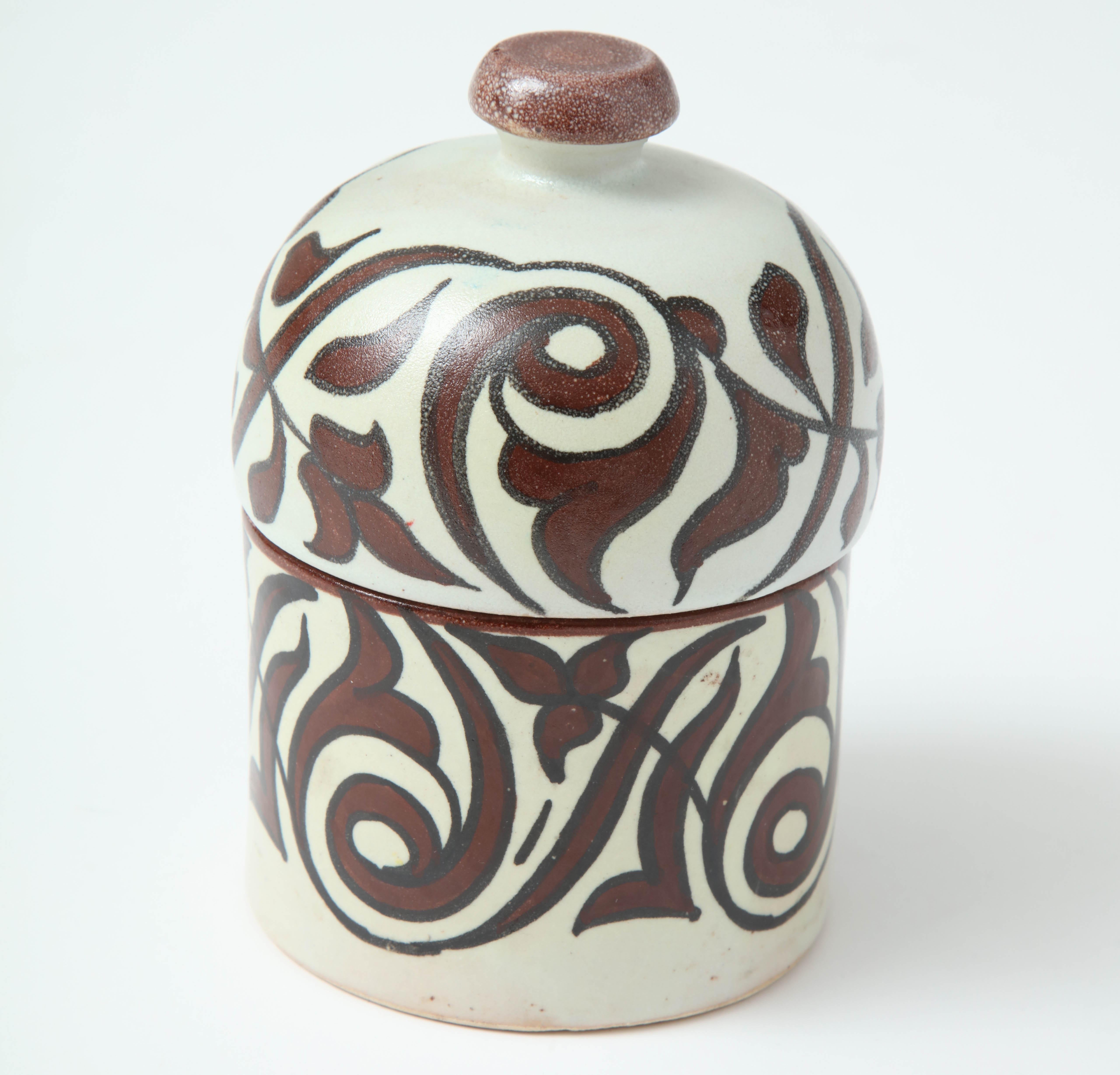 Moroccan Pottery from Morocco, Cream & Burgundy Color, Handcrafted, Contemporary Ceramic For Sale