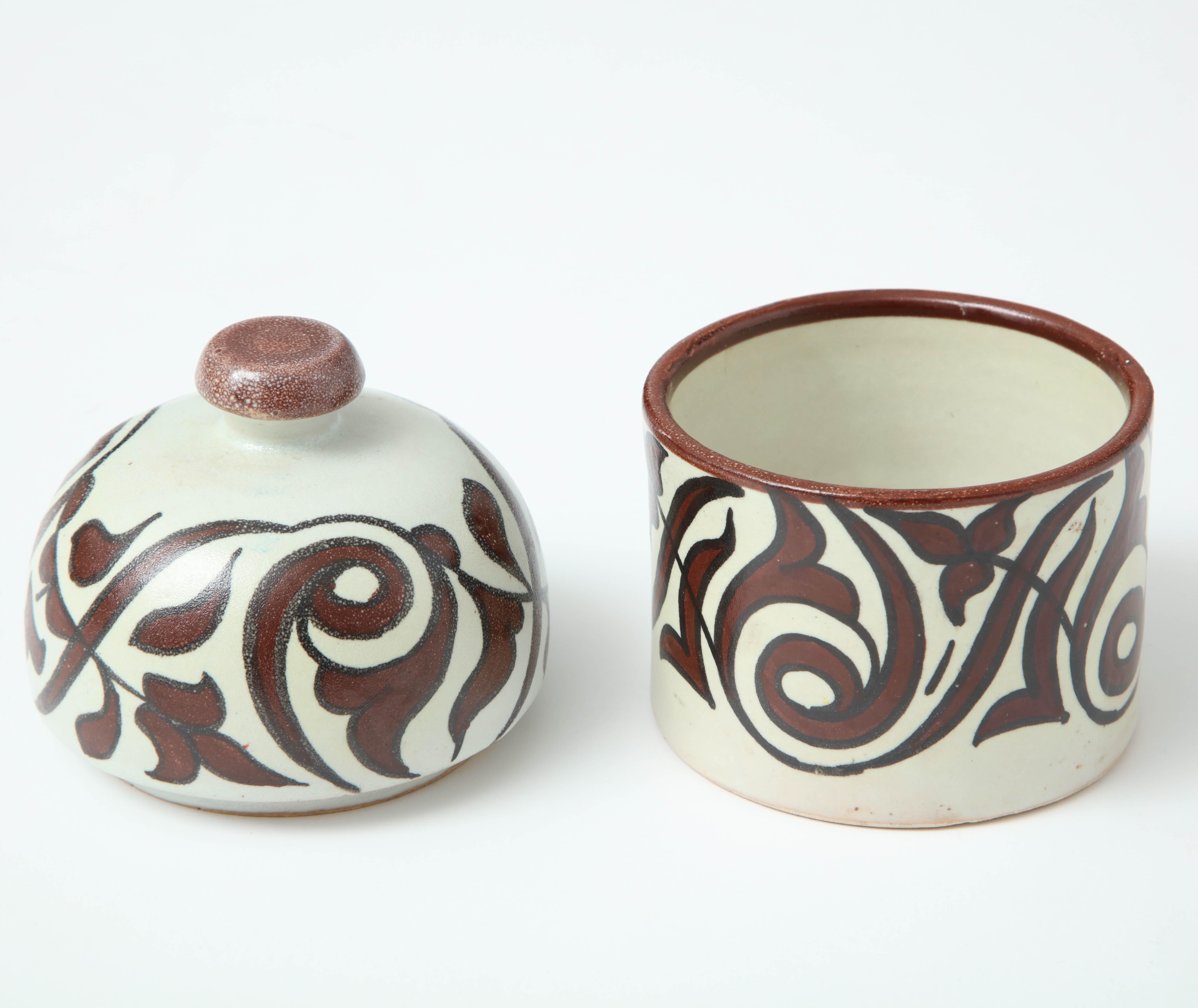 Hand-Crafted Pottery from Morocco, Cream & Burgundy Color, Handcrafted, Contemporary Ceramic For Sale