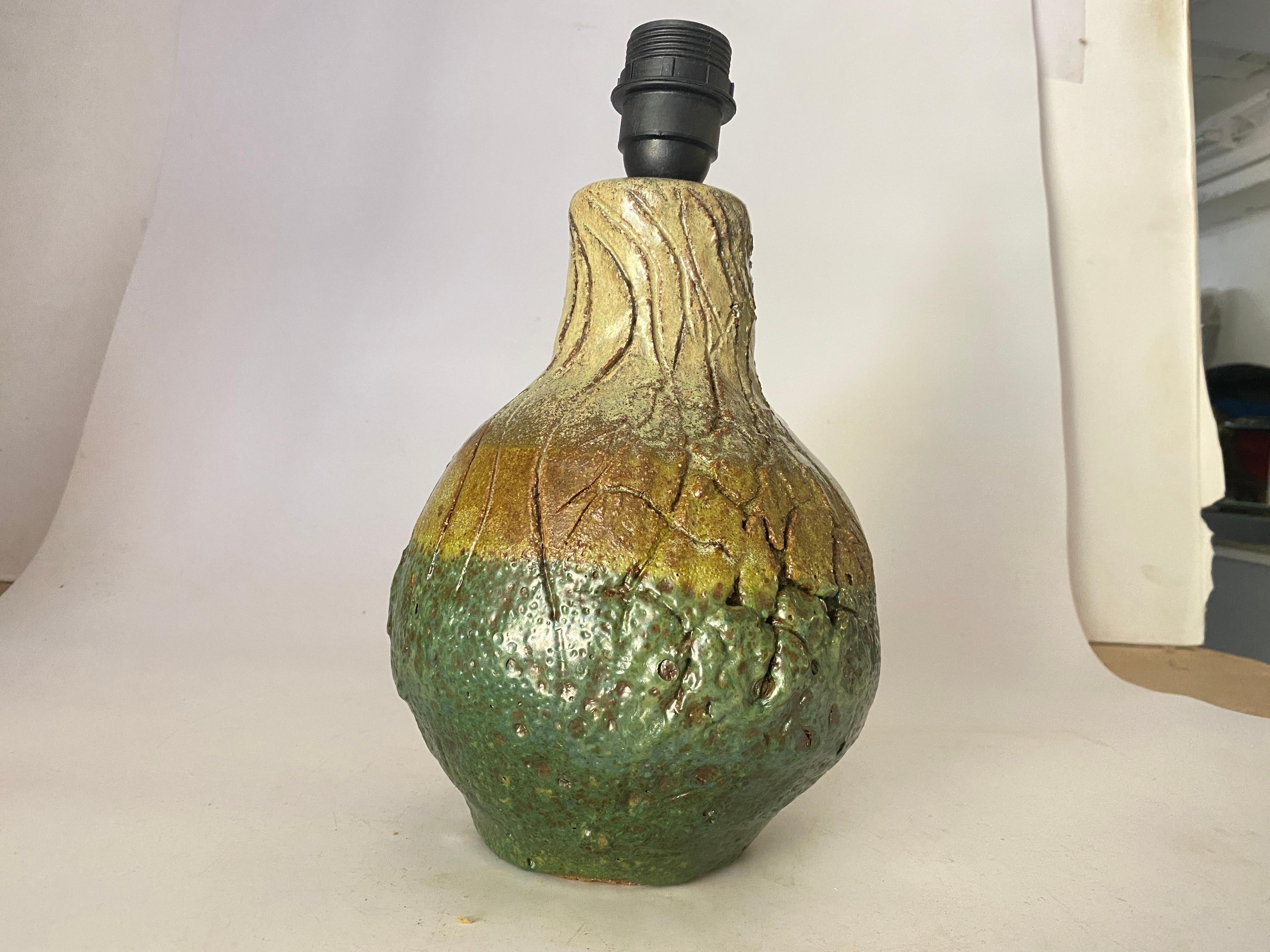 Pottery Lamp in Green Color France 1960 For Sale 2