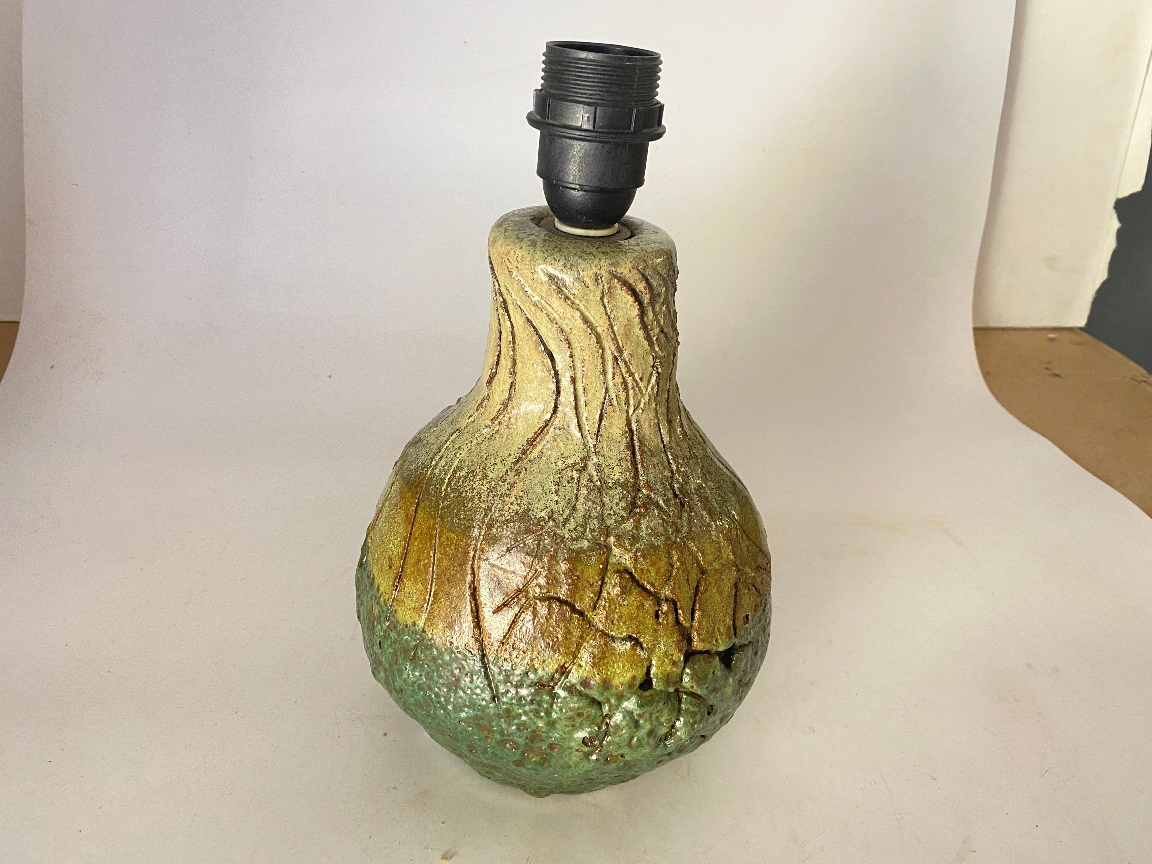 Pottery Lamp in Green Color France 1960 For Sale 5